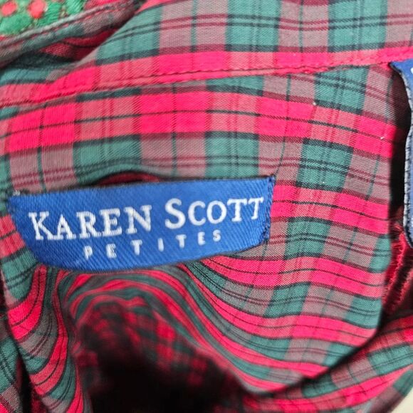 Karen Scott vintage christmas wreath long sleeve button down size ps - Picture 3 of 7